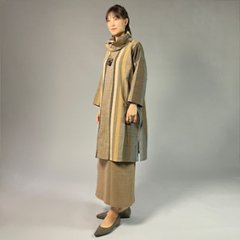 【遠州綿紬】オフタートルロングチュニック　重ね縞　百舌（もず）画像