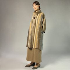 【遠州綿紬】オフタートルロングチュニック　重ね縞　百舌（もず）画像