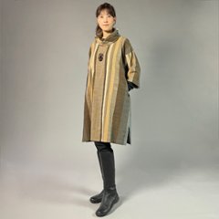 【遠州綿紬】オフタートルロングチュニック　重ね縞　百舌（もず）の画像