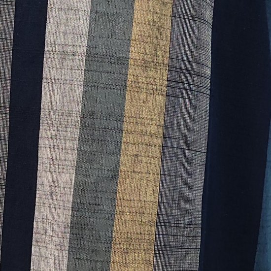 【遠州綿紬】オフタートルロングチュニック　重ね縞　「十六夜」紺画像