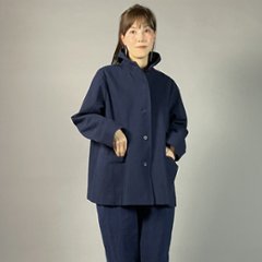 【備後絣】藍染め　ミニフードジャケット　裏地なし　濃紺画像