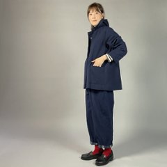 【備後絣】藍染め　ミニフードジャケット　裏地なし　濃紺画像