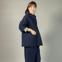 【備後絣】藍染め　ミニフードジャケット　裏地なし　濃紺の画像