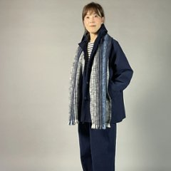 【備後絣】藍染め　ミニフードジャケット　裏地なし　濃紺画像