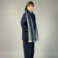 【備後絣】藍染め　ミニフードジャケット　裏地なし　濃紺画像