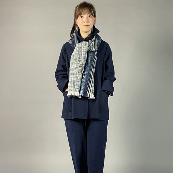 【備後絣】藍染め　ミニフードジャケット　裏地なし　濃紺画像