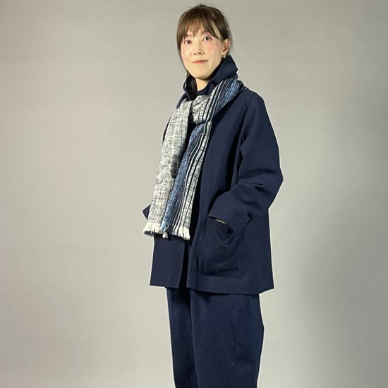 【備後絣】藍染め　ミニフードジャケット　裏地なし　濃紺画像