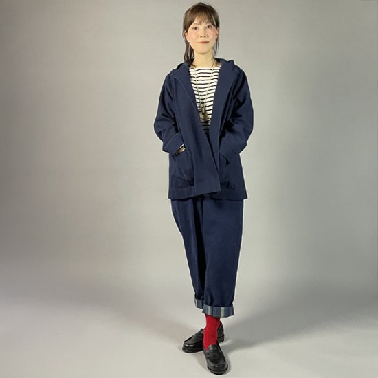 【備後絣】藍染め　ミニフードジャケット　裏地なし　濃紺画像