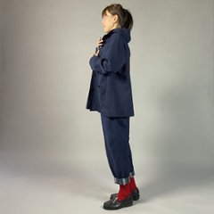 【備後絣】藍染め　ミニフードジャケット　裏地なし　濃紺画像