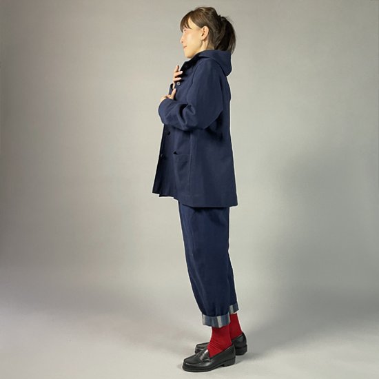 【備後絣】藍染め　ミニフードジャケット　裏地なし　濃紺画像