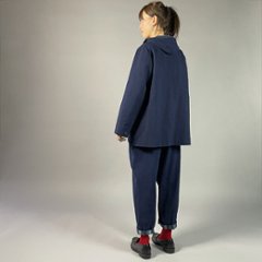 【備後絣】藍染め　ミニフードジャケット　裏地なし　濃紺画像