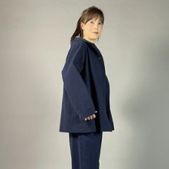 【備後絣】藍染め　ミニフードジャケット　裏地なし　濃紺画像