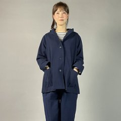 【備後絣】藍染め　ミニフードジャケット　裏地なし　濃紺画像