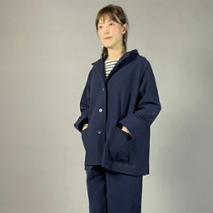 【備後絣】藍染め　ミニフードジャケット　裏地なし　濃紺画像