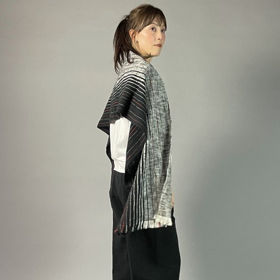 【遠州木綿】綿ショール 滝縞  黒白画像