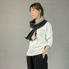 【遠州木綿】綿ショール 滝縞  黒白画像