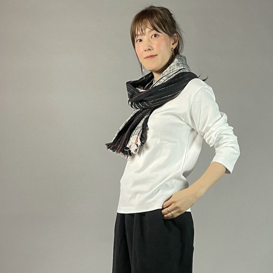 【遠州木綿】綿ショール 滝縞  黒白画像