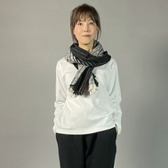 【遠州木綿】綿ショール 滝縞  黒白画像