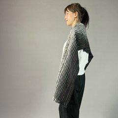 【遠州木綿】綿ショール 滝縞  黒白画像