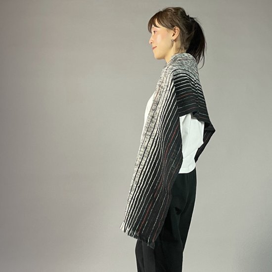 【遠州木綿】綿ショール 滝縞  黒白画像