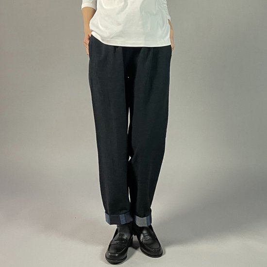 【遠州綿紬】綿麻ストレートパンツ　あらし濃紺　　画像