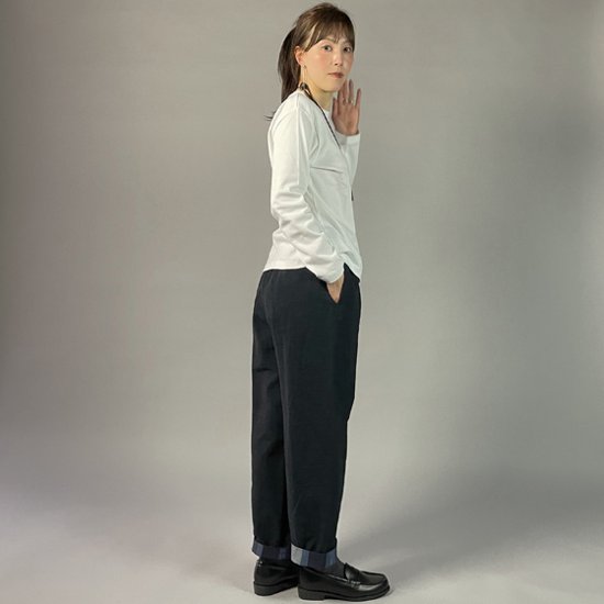 【遠州綿紬】綿麻ストレートパンツ　あらし濃紺　　画像