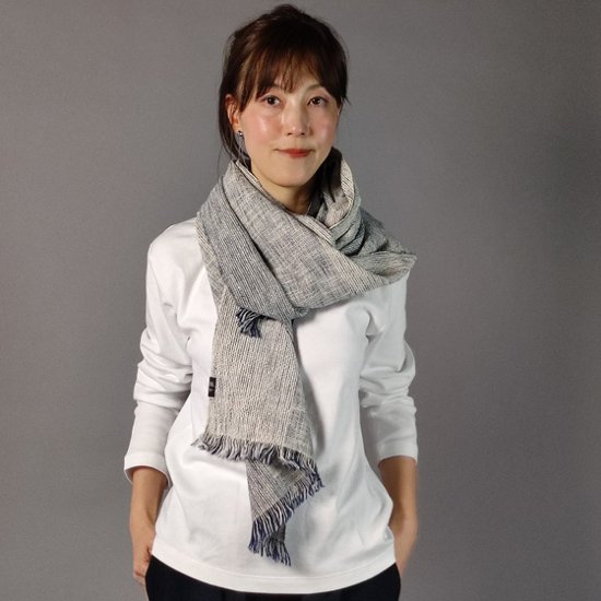 【遠州木綿】　綿ショール  みやま 紺白画像