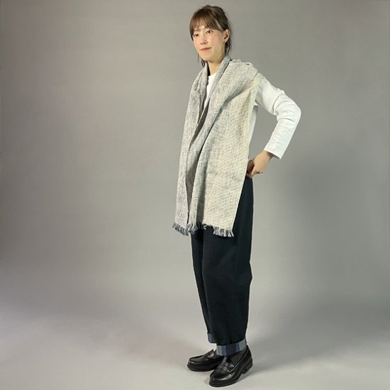 【遠州木綿】　綿ショール  みやま 紺白画像