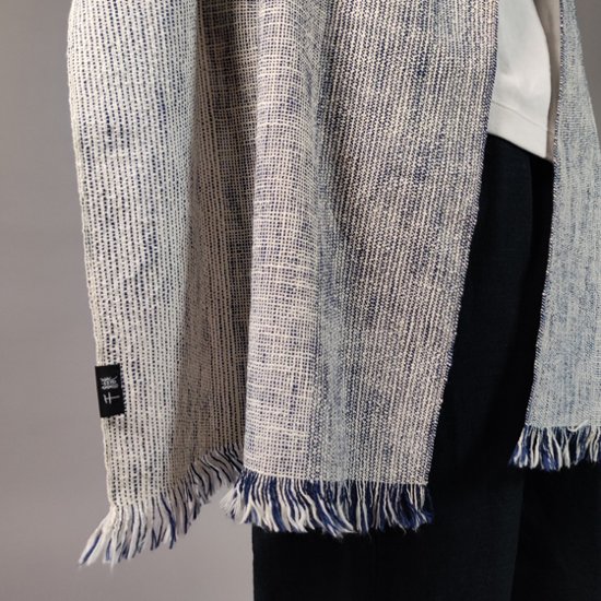 【遠州木綿】　綿ショール  みやま 紺白画像