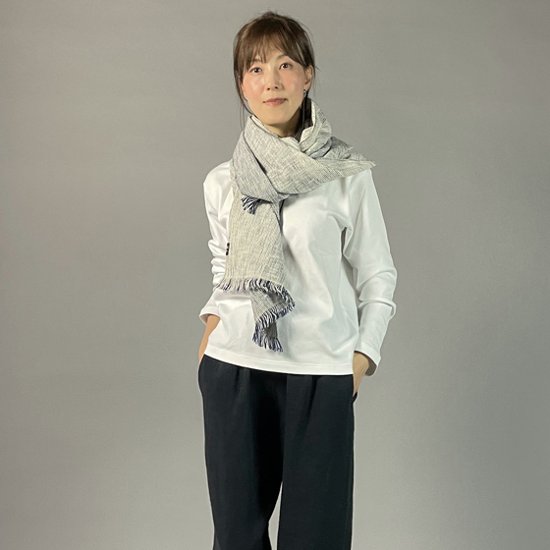 【遠州木綿】　綿ショール  みやま 紺白画像