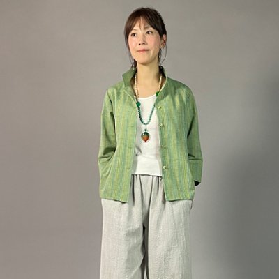 【遠州綿紬】レギュラーブラウス　七分袖　踏青（とうせい）の画像