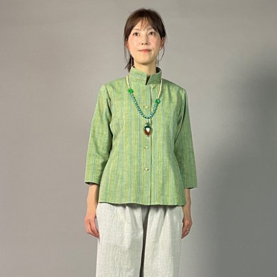 【遠州綿紬】レギュラーブラウス　七分袖　踏青（とうせい）の画像