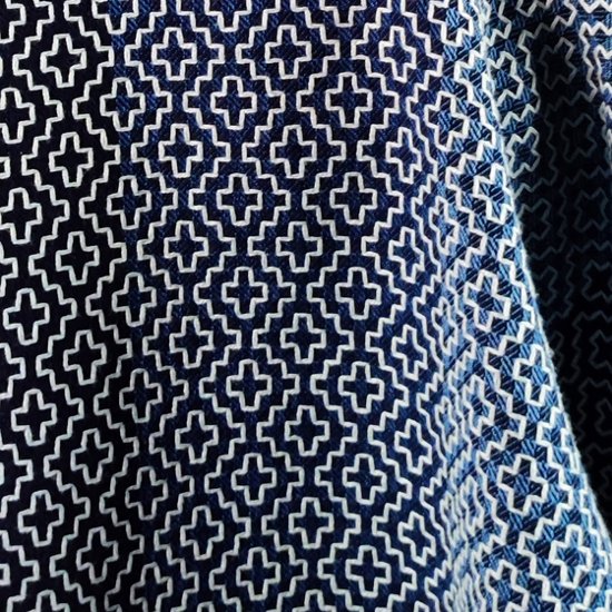 【遠州木綿】藍染め　羽織ショートジャケット　刺し子かつお縞ベース画像