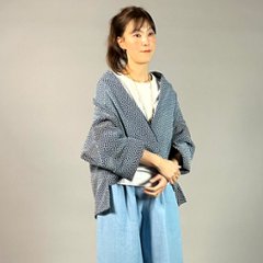 【遠州木綿】藍染め　羽織ショートジャケット　刺し子かつお縞ベース画像