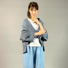 【遠州木綿】藍染め　羽織ショートジャケット　刺し子かつお縞ベース画像