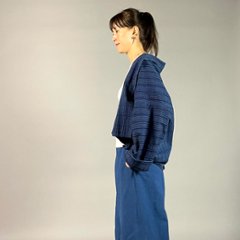【遠州木綿】藍染め　羽織ショートジャケット　刺し子風縞柄　紺画像