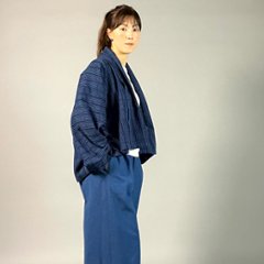 【遠州木綿】藍染め　羽織ショートジャケット　刺し子風縞柄　紺画像