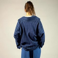 【遠州木綿】藍染め　羽織ショートジャケット　刺し子風縞柄　紺画像