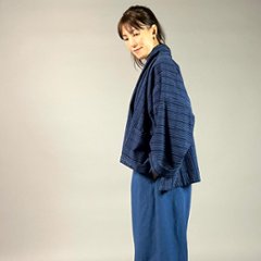【遠州木綿】藍染め　羽織ショートジャケット　刺し子風縞柄　紺画像