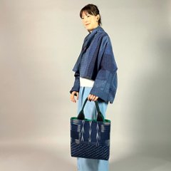 【遠州木綿】藍染め　羽織ショートジャケット　刺し子風　カツオ縞ベース紺画像