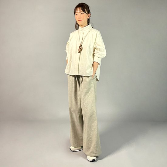 【亀田縞】ロングカフスショートブラウス　ワッシャー　オフホワイト画像