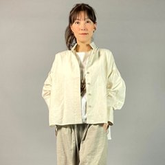 【亀田縞】ロングカフスショートブラウス　ワッシャー　オフホワイト画像