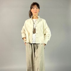 【亀田縞】ロングカフスショートブラウス　ワッシャー　オフホワイト画像