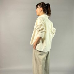 【亀田縞】ロングカフスショートブラウス　ワッシャー　オフホワイト画像