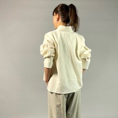 【亀田縞】ロングカフスショートブラウス　ワッシャー　オフホワイト画像