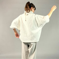 【備後絣】オフタートルプルオーバー　七分袖　白スラブ画像