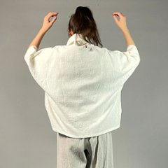 【備後絣】オフタートルプルオーバー　七分袖　白スラブ画像