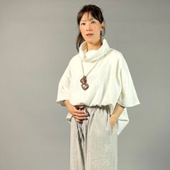 【備後絣】オフタートルプルオーバー　七分袖　白スラブ画像