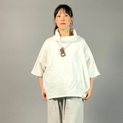 【備後絣】オフタートルプルオーバー　七分袖　白スラブ画像