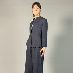 【近江ちぢみ】ノーカラージャケット　なす紺画像